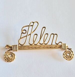Vintage " Helen " name brooch gold tone wire pin